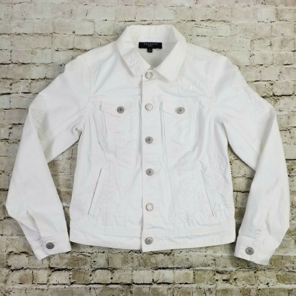 Talbots Button Front Long Sleeve Denim Jacket Women White Embroidered 0-2 Petite - Picture 13 of 16